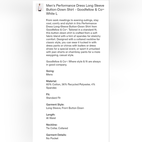 NWT Goodfellow & Co white collared button down size large 16-16.5 - Picture 4 of 11